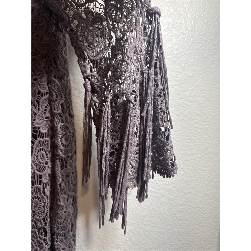Gimmicks BKE Silk Sequin Tank Lace Fringe Kimono Small Festival Whimsigoth BOHO - Picture 11 of 16